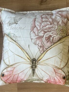 Botanical Butterfly Decorative Pillow - Pink & Cream